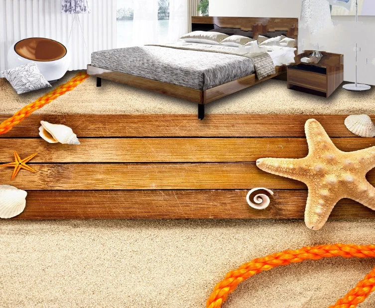 

[Self-Adhesive] 3D Wood Sand Beach 6 Non-slip Waterproof Photo Self-Adhesive Floor Mural Sticker WallPaper Mural Print Decal
