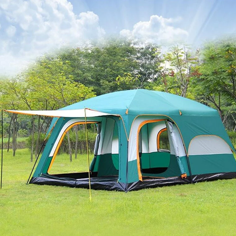 

Large camping tent 10 12 person people waterproof double layer 2 living rooms and 1 hall family tents outdoor camping big gazebo