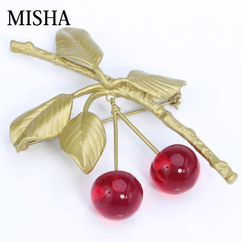 Brooch MISHA вишневая Брошь для женщин, ювелирная брошь с кристаллами в форме вишни, брошь на булавке, элегантный подарок высокого качества 2231 - Окраска металла: Brooch