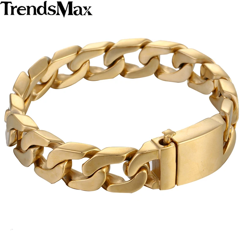 Браслет Trendsmax KHB293 мужской из нержавеющей стали 316L Золотая цепь кубинской цепи в