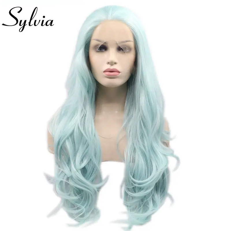 Sylvia Heat Resistant Hair Wigs Mint Green Mermaid Body Wave Hair Synthetic Lace Front Wig For Women Christmas Cosplay Wigs