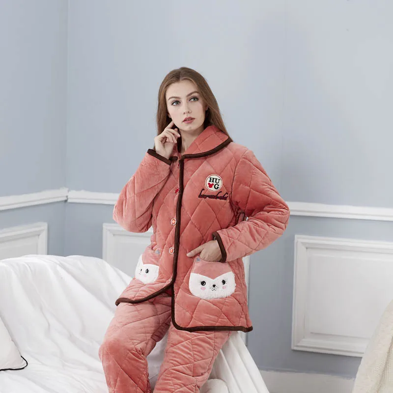 JRMISSLI 2017 Autumn And Winter Fashion Quality Thick Flannel Warm Cotton Plus Size Women Pajama Set Sleepwear | Женская одежда