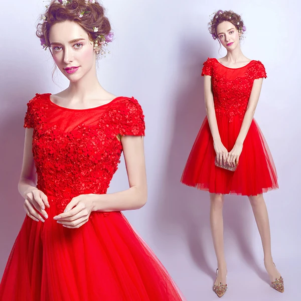 

2017 new arrival stock maternity plus size bridal gown pregnant evening dress red lace flower sexy short sleeve simple 2537q