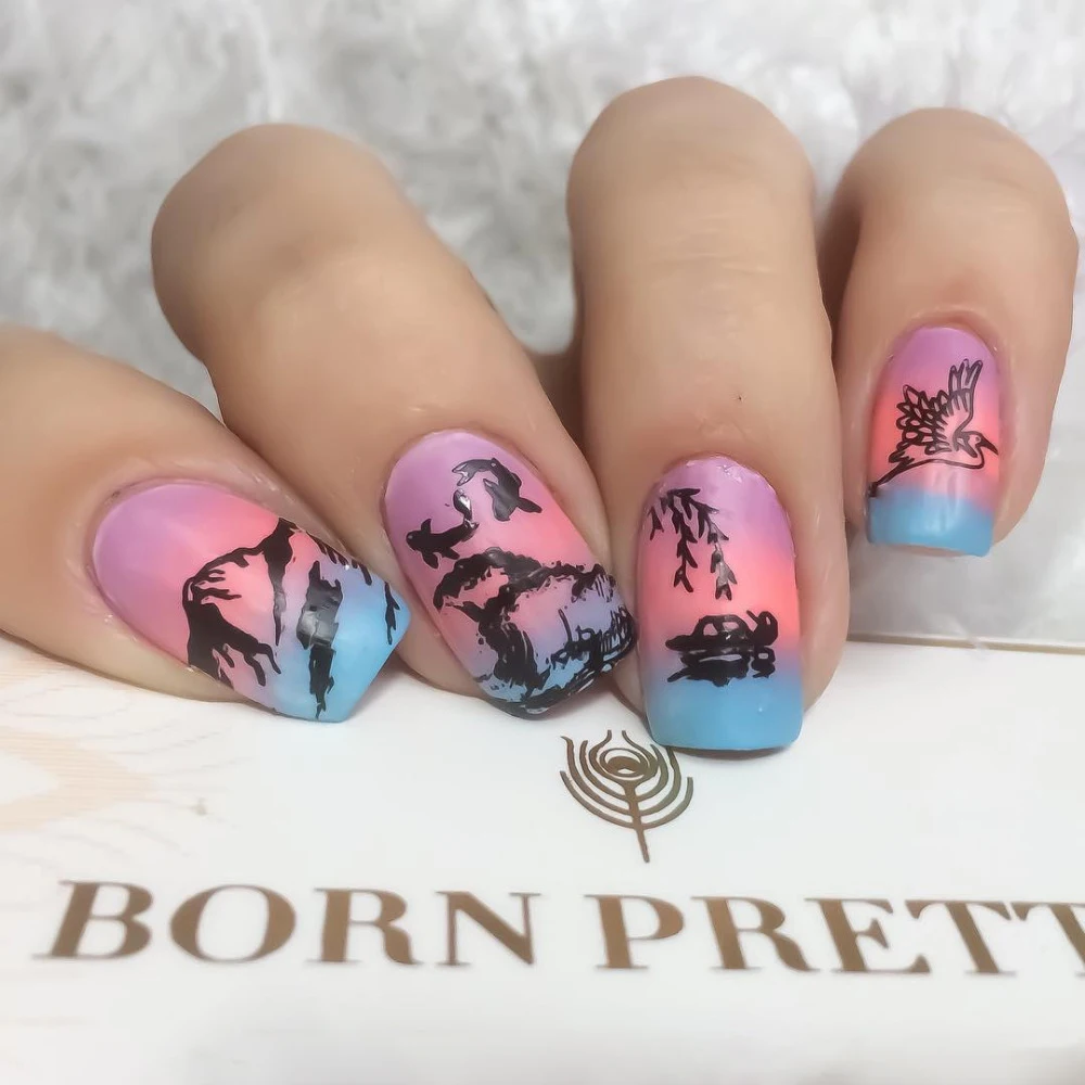 BORN PRETTY китайский стиль ногтей штамповки пластины Ландшафтный рисунок прямоугольный шаблон художественный штамп с изображением для ногтей трафарет