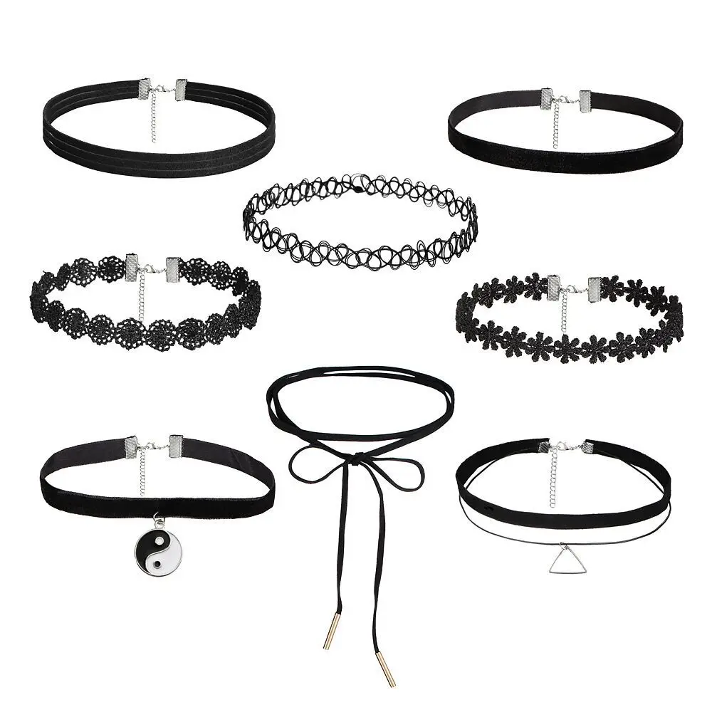 JUQEEN Gothic Sexy Chokers Woman Jewelry Vintage Punk Black Lace Choker Necklace Chain Collar Set Wholesale | Украшения и