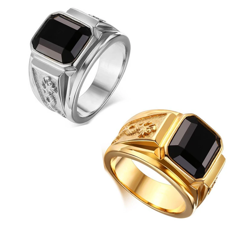 Женское кольцо с античным драконом золотое/серебряное черным квадратным камнем