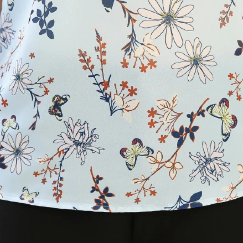 Женская шифоновая рубашка с коротким рукавом плиссированная цветочным принтом