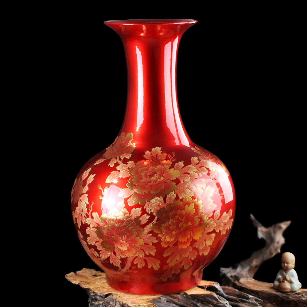 

Jingdezhen ceramics Chinese red crystal glaze vase blossoming French modern decorative decoration room