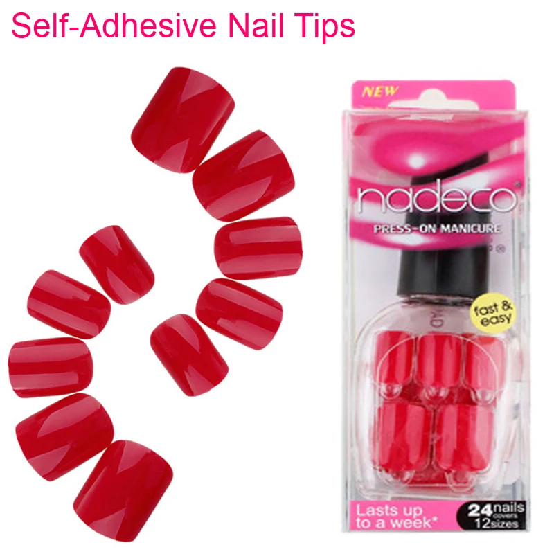 24 шт. самоклеящиеся накладные ногти темно красного цвета|false nails|nail tipsfrench manicure nail |