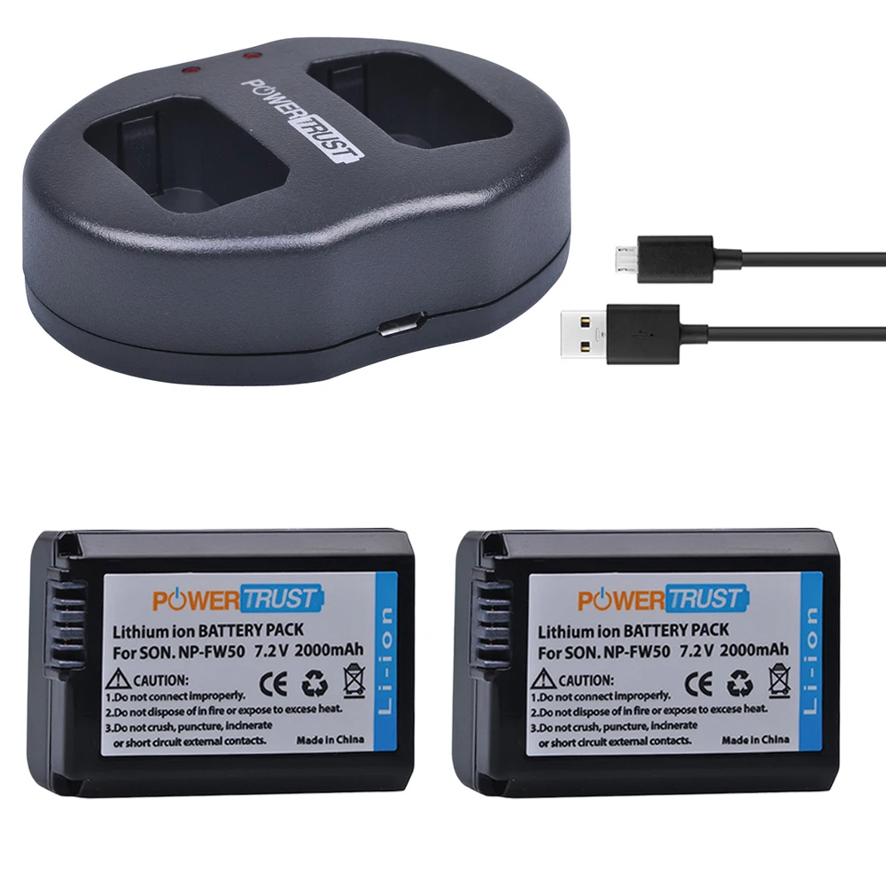 2x2000 мАч NP-FW50 NP FW50 NPFW50 батареи + USB двойное зарядное устройство для Sony Alpha a6500 a6300 a7 7R