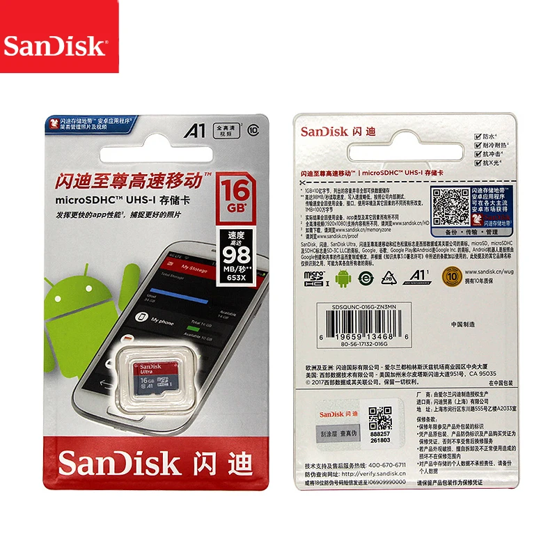 Карта памяти Sandisk Micro SD класс 10 16 ГБ 32 64 128 карта C10 Mini SDHC SDXC TF-карта для смартфонов и