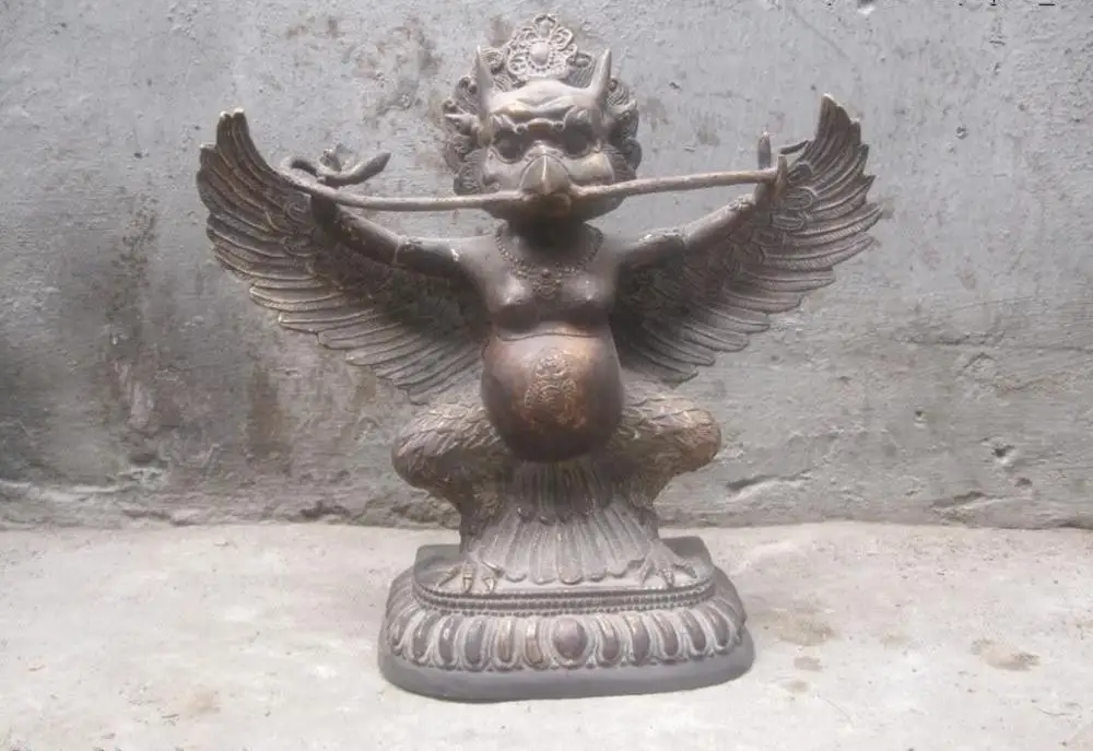 

10" China Tibetan Bronze carved fine Buddhism of Garuda Buddha Sculpture Statue