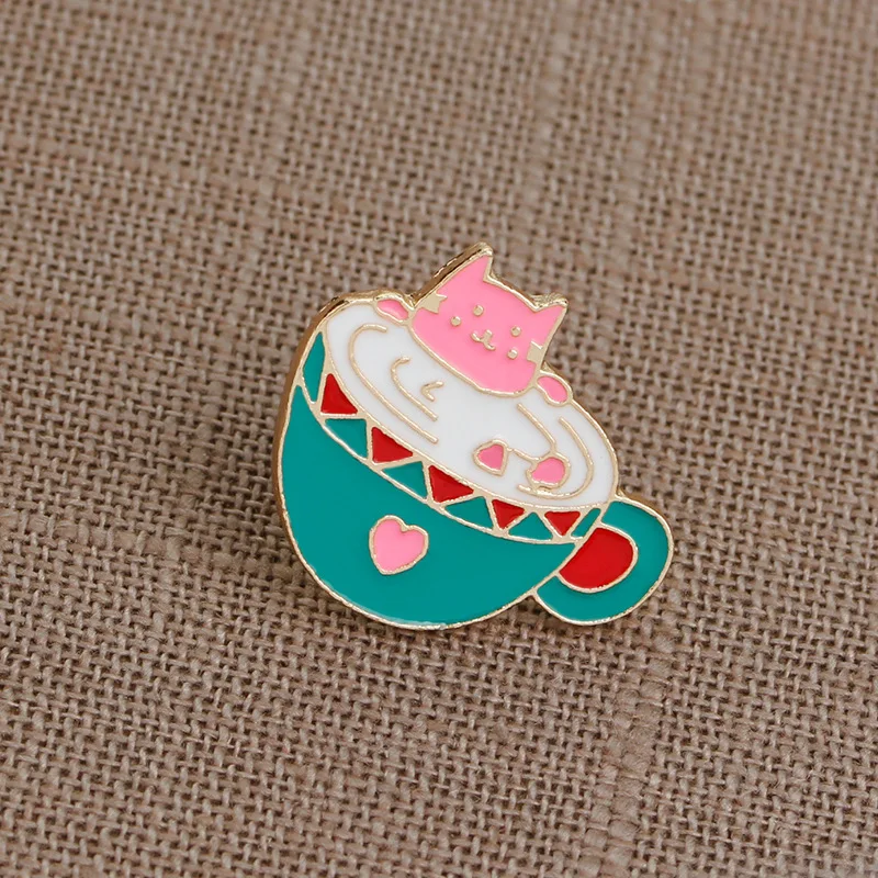 Trendy Enamel Pink Cup Plant Potted Cactus Brooches Pin Women Girl Denim Jacket Button Badge Collar Brooch Charm Jewelry Gifts