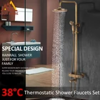 Quyanre набор термостатических смесителей для душа из античной латуни, насадка для душа из латуни, смеситель для ванной комнаты, Набор смесителей для душа