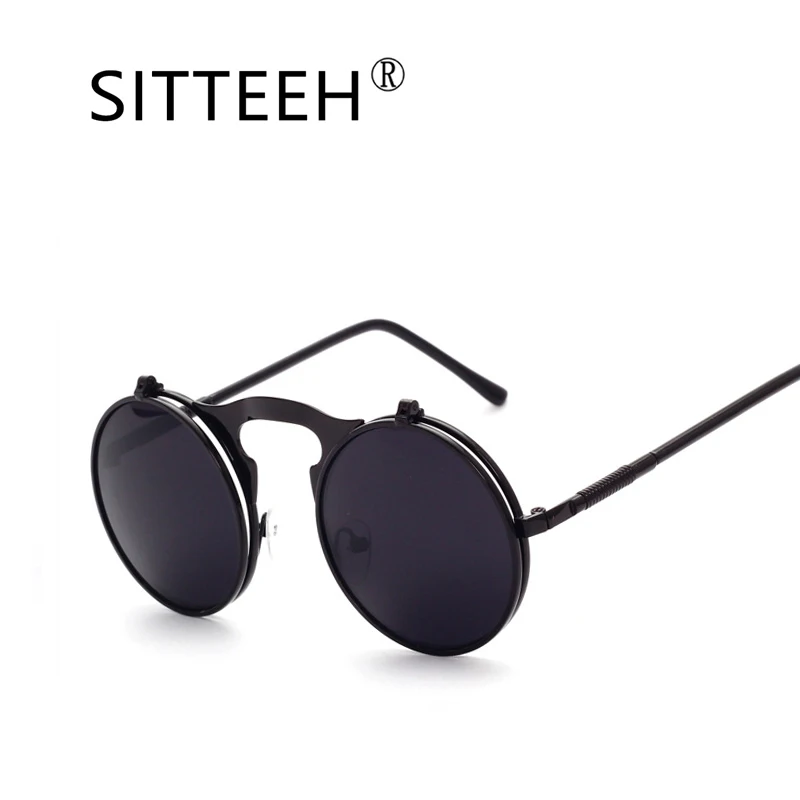 2019 Ретро стимпанк Готический Стиль Круглая оправа флип солнцезащитные очки для