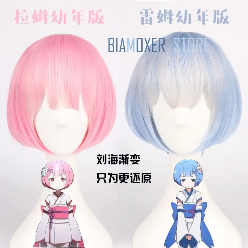 

Biamoxer Pure color REM cosplay wig or RAM cosplay wigs Re:Zero Starting Life in Another World Costume play Halloween costumes