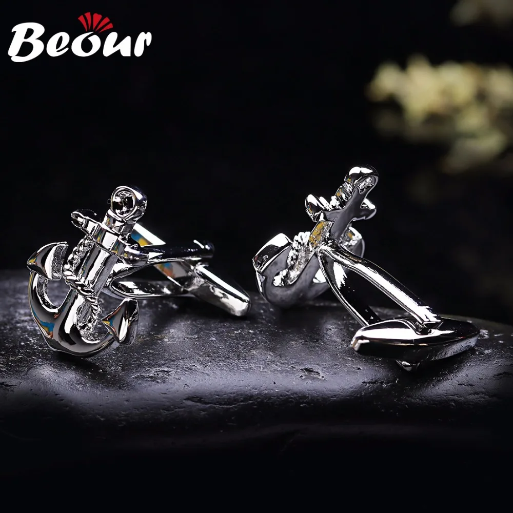 Отец День Beour бренд Silver якорь запонки мужские модные рубашка Бизнес свадебные