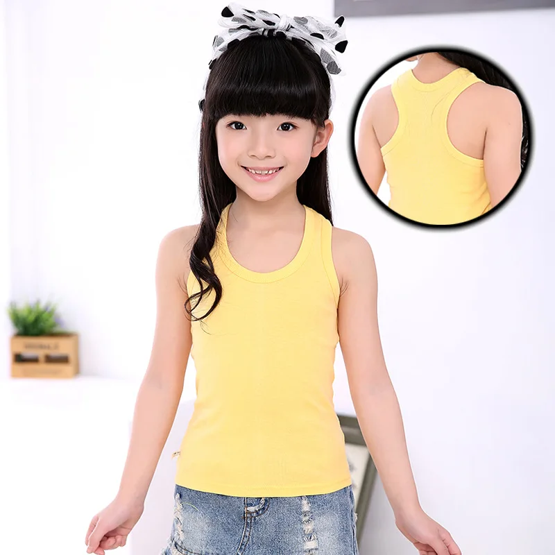 vest yellow Летний детский жилет. Модная Однотонная футболка без рукавов из хлопка для маленьких мальчиков и девочек. Спортивная одежда для детей от 2 до 12 лет топы, подарки CN - Цвет: vest yellow