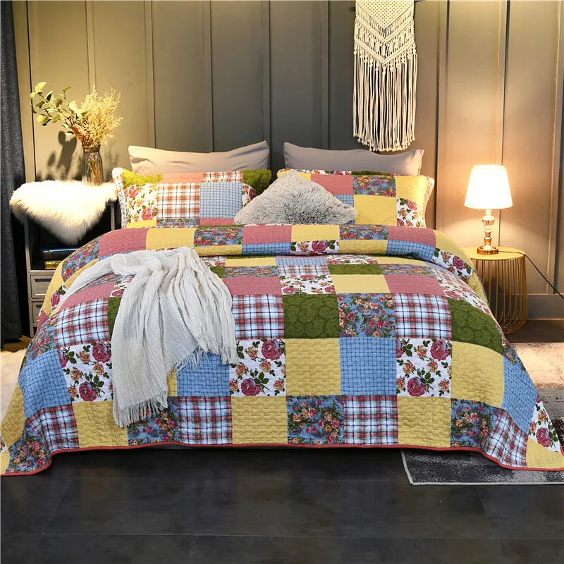 Роскошный винтажный клетчатый цветочный яркий хлопковый легкий стеганый