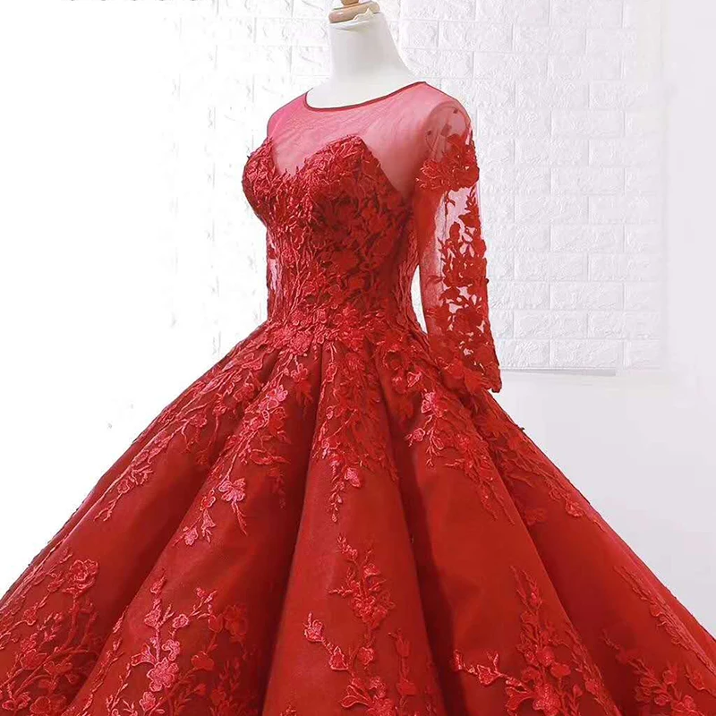 J66699 jancember red wedding party dress with train ball gown swollen bridal dress up evening dress 2019 floor length avondjurk