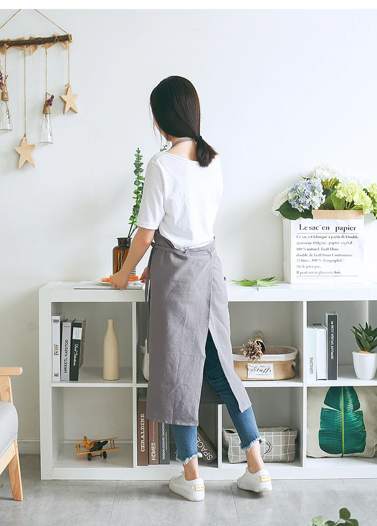 Retro Washed Cotton Aprons for Woman Man Kitchen Cooking Cafe Shop Waiters Gift Apron Indolent Style Bibs Dark Gray/ Creamy | Дом и сад