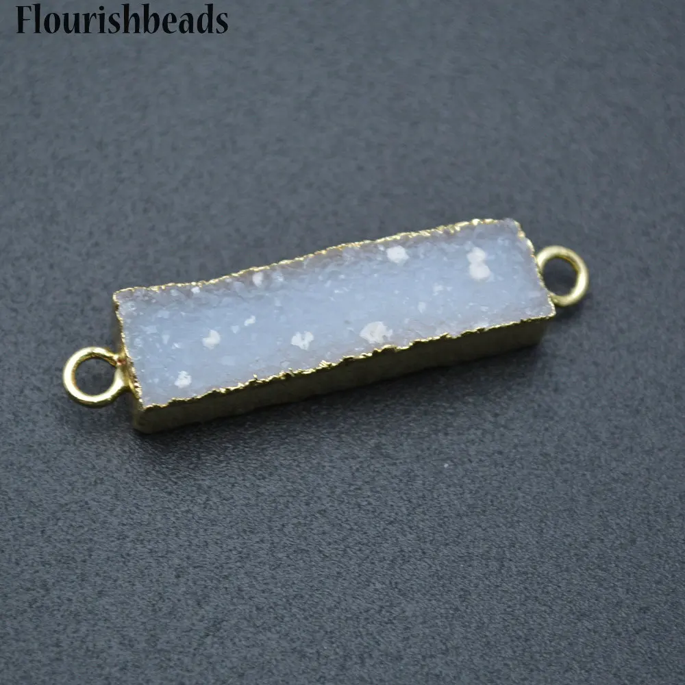 

Natural Gray Drusy Square Rectangle Stone Two Loops Jewelry Connector Necklace Pendant