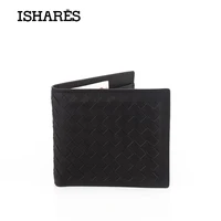 ishares high quality men short handmade weave genuine leather wallets male fashion cow leather horizontal purse is6003a