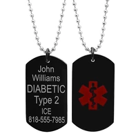 high quality custom stainless steel black medical id dog tag with chain free engraving
