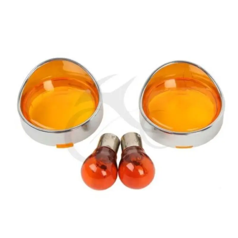 2x Orange/Clear/Smoke/Red Turn Signal Lens Cover Visor Style Ring + Bulb For Harley Dyna Softail Sportster Road King FLHX FLTRI |