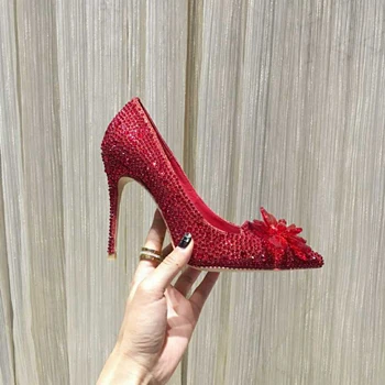 Red-10.5cm Chueyz/пикантные женские туфли-лодочки на высоком тонком каблуке; свадебные туфли; туфли-лодочки с острым носком; модная женская Красивая цветная обувь; размеры 34-42 - Цвет: Red-10.5cm