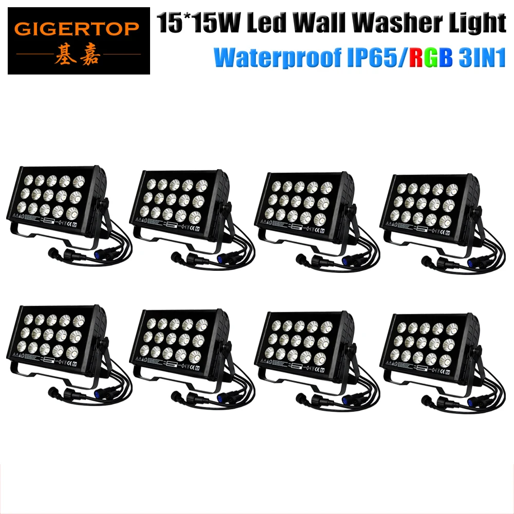 

Цена со скидкой, 8 шт., 15x15 Вт, 3 в 1, уличный фонарь для настенной мойки DMX512, красный/зеленый/синий, Линейный диммер, большая чашка-отражатель