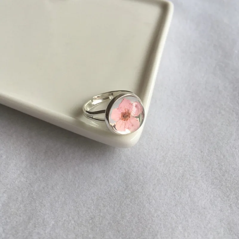 Регулируемые кольца с сушеным цветком в подарок|flower ring|jewelry giftdried flower ring |