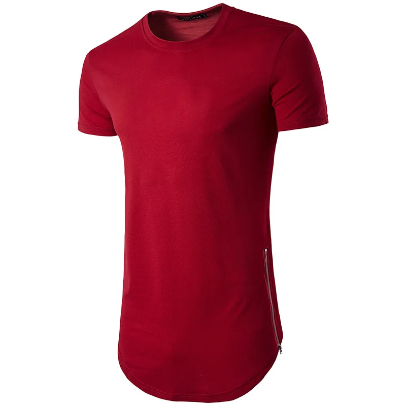 Удлиненная Мужская футболка с молнией большие размеры летняя уличная мода хип