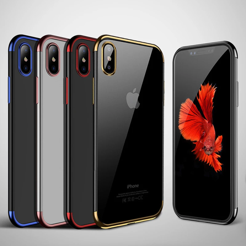 HengLiTai Мягкий ТПУ чехол для iPhone X ультра тонкий прозрачный блестящий 8 7 6Plus