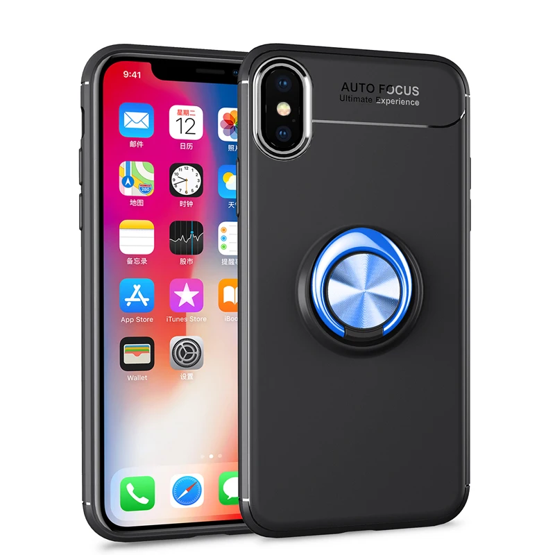 Роскошный чехол для iPhone Xs Max, чехол с магнитным кольцом, мягкий матовый Силиконовый чехол для iPhone X 5 5S SE 6 6s 7 8 Plus, чехол