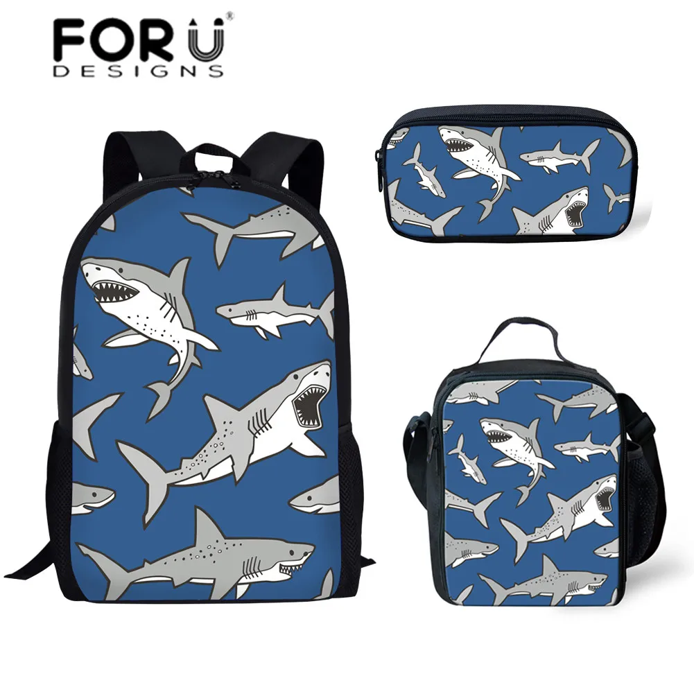 FORUDESIGNS/милые школьные сумки с принтом акулы для детей школьная сумка 3 шт./компл.