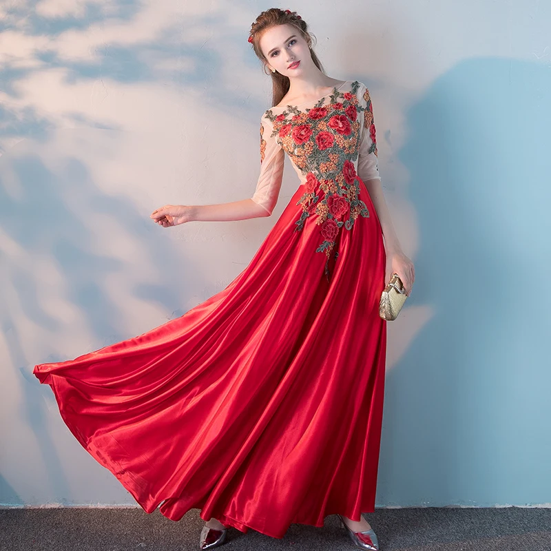 Женское длинное вечернее платье красное до пола с рукавами|sleeve formal gown|evening dress