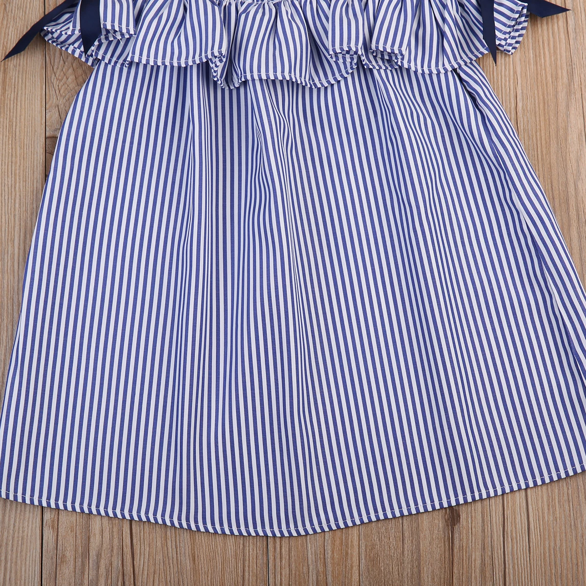 Платье с открытыми плечами для маленьких девочек Хлопковое платье в полоску +