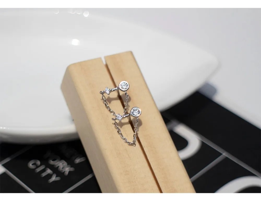 Серьги из стерлингового серебра S925, модные серьги-гвоздики с цирконием, прямые серьги-гвоздики, цепочка для ушей, трендовая индивидуальность для девушек, серебряные серьги, ювелирные изделия