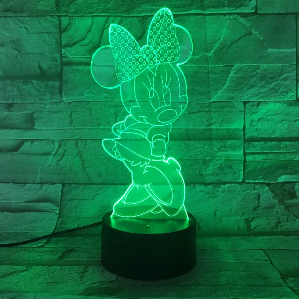 Мультфильм Микки 7 цветов Сменные USB 5 в 3D лампа визуальная Иллюзия новинка ночник