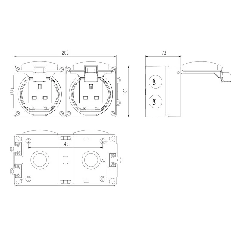 Водонепроницаемая электрическая розетка IP66 110 ~ 250 В переменного тока 13 А 2 бита