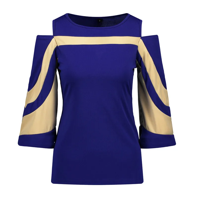 Модная женская блузка 2019 черный Colorblock рукав &quotлетучая мышь&quot с открытыми