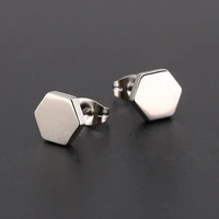 8mm hexagon smooth trend brief titanium stainless steel 3 colors plated men earring stud earrings for women classic jewelry