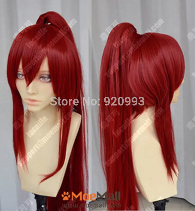 WQ и Оптовая &>> Fairy Tail Эрза Скарлет Темно-Красный Партии Cosplay Парик ж/Ponytails + 1