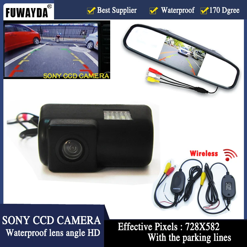 

FUWAYDA Wireless 4.3inch Car RearView Mirror Monitor+Night Vision Car Rearview Reverse CCD Camera for for Ford Transit connect