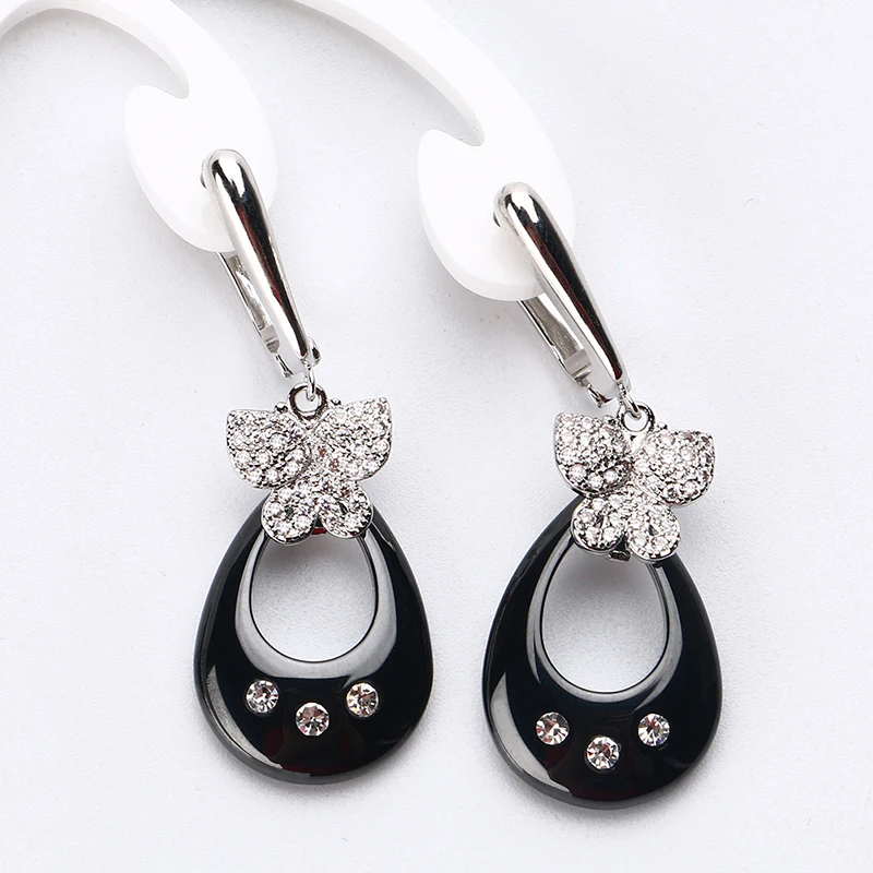 Lovely Butterfly Water Drop Earrings Black White Ceramic Dangle Earring For Women Girls Fashion Party Rhinestone Jewelry Gifts | Украшения