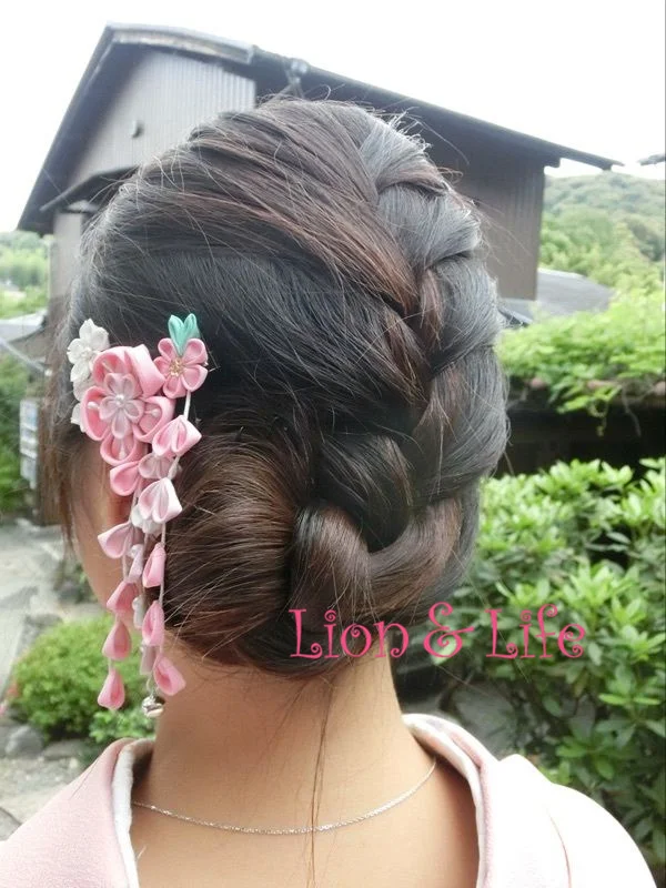 Японский цветочный головной убор сакуры клип Haripin волос кимоно Yukata Ленточки
