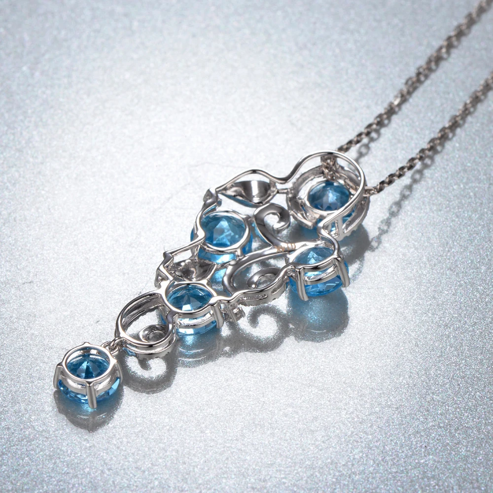 14k белый золотой Природный Безупречный голубой топаз алмазный кулон|topaz diamond