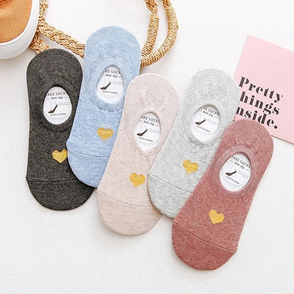 5 Colors Socks 5 пар/партия, женские носки, летние новые милые невидимые носки, тапочки, носки без шоу, милые короткие носки с принтом «любовь», женские короткие носки - Цвет: 5 Colors Socks