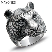 mayones real 925 sterling silver tiger ring for men twelve zodiac retro vintage cool big mens biker ring animal fine jewelry